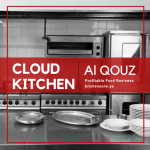 Cloud Kitchen in Al Quoz : A fully equipped commercial kitchen available for rent in Al Quoz, Dubai, featuring modern appliances and ample workspace suitable for food business operations.