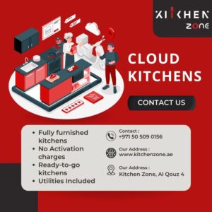 cloud kitchens setup with chefs preparing food for delivery